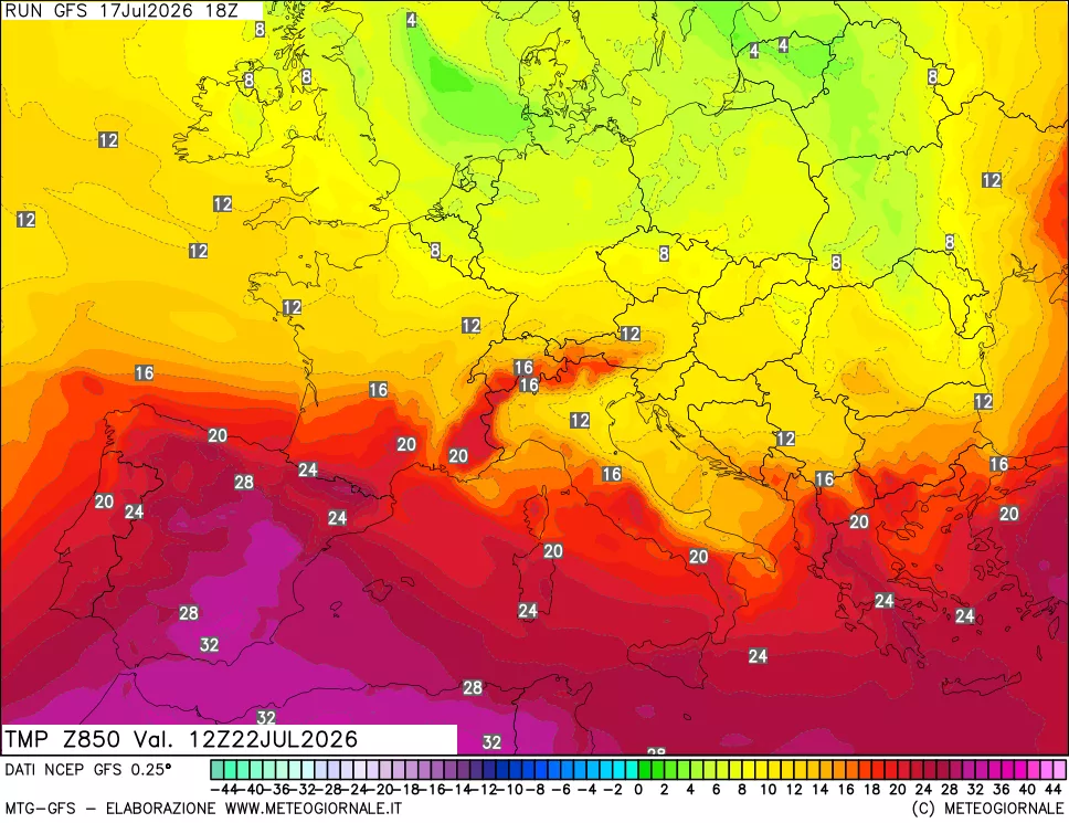 mappa 850 hPa Temp