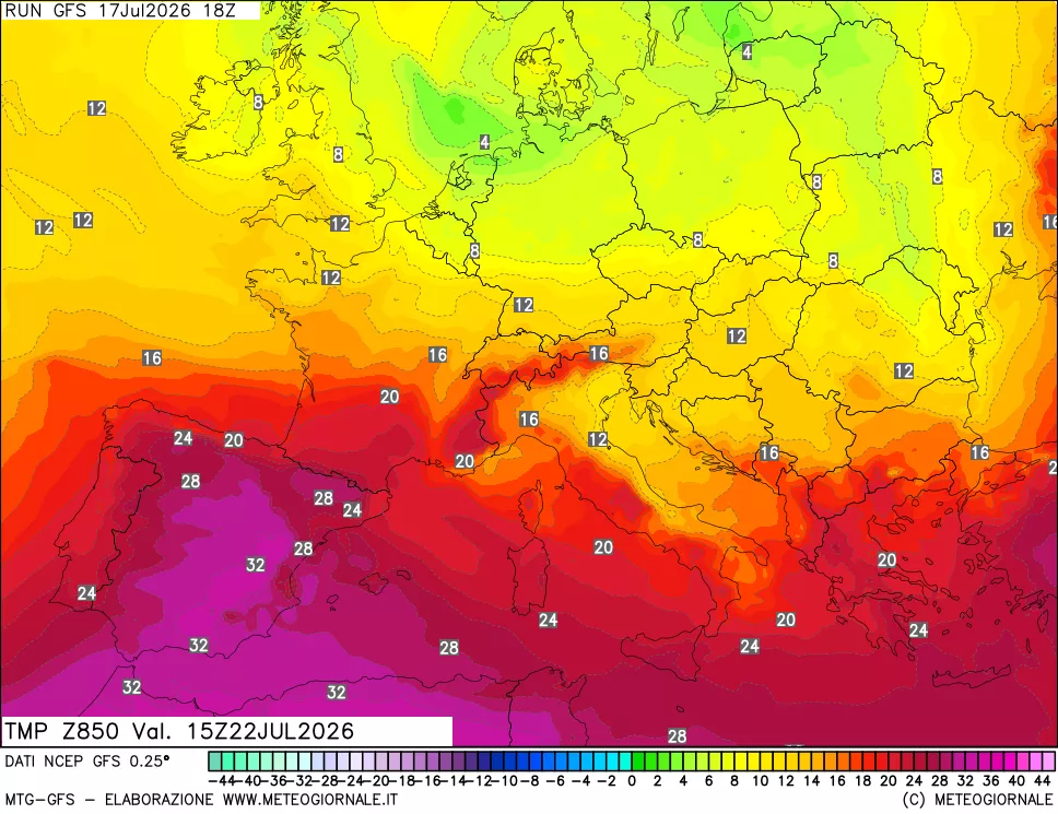mappa 850 hPa Temp