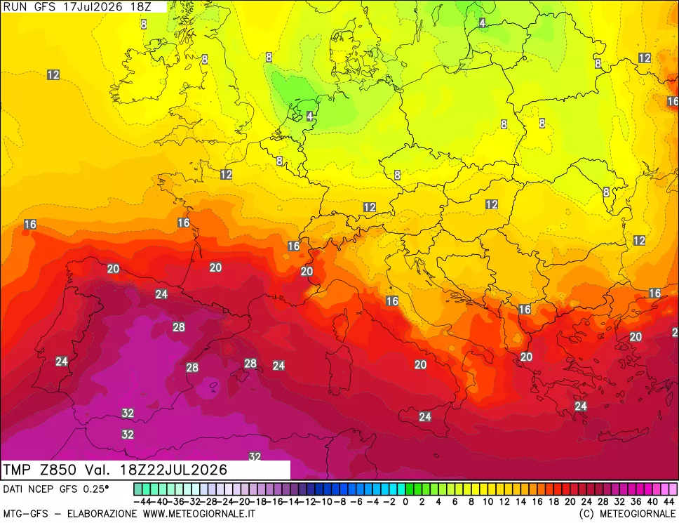 mappa 850 hPa Temp
