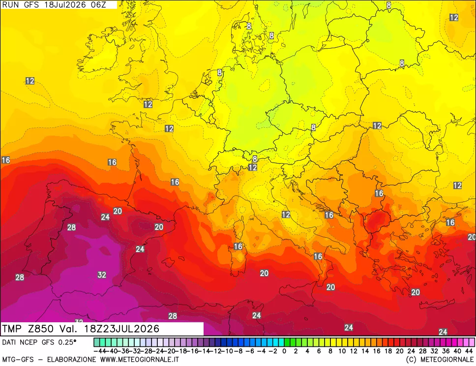 mappa 850 hPa Temp