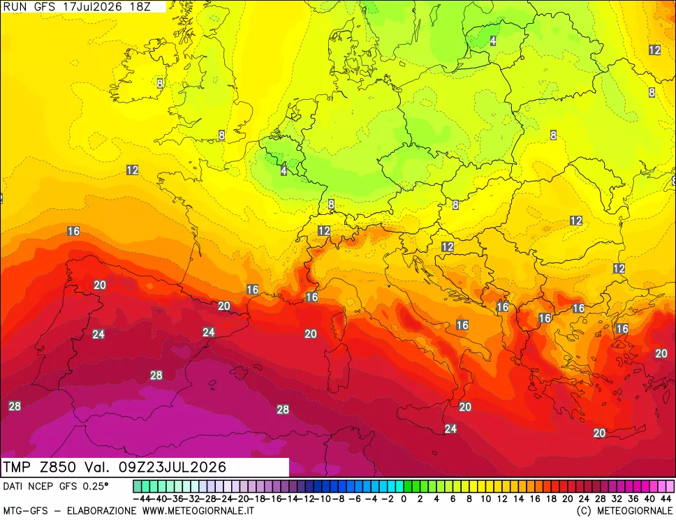 mappa 850 hPa Temp
