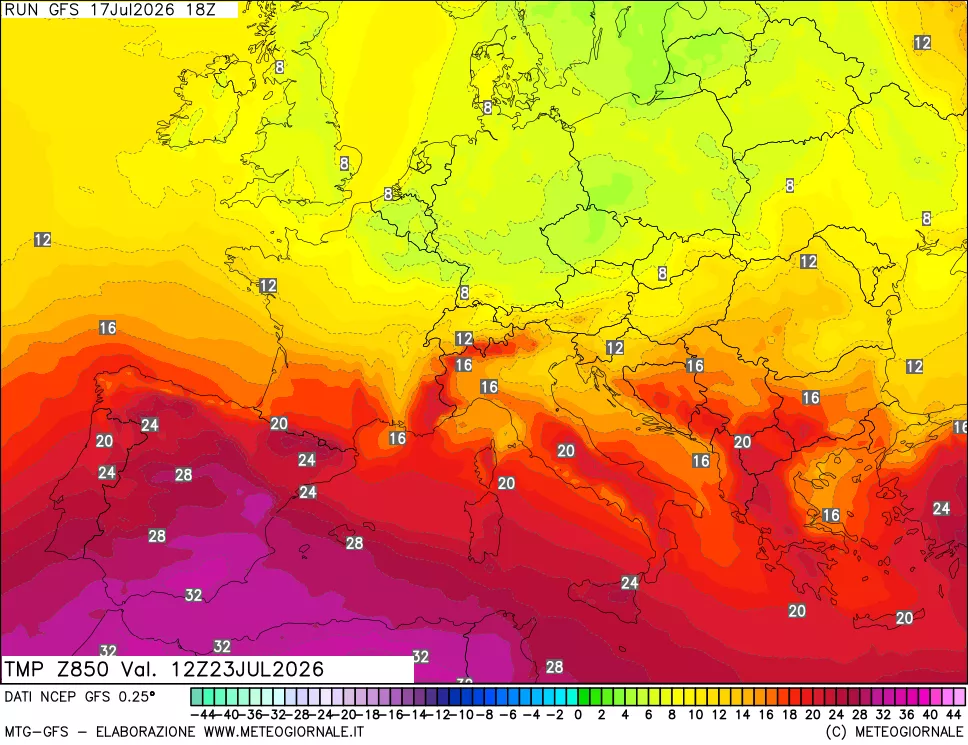 mappa 850 hPa Temp