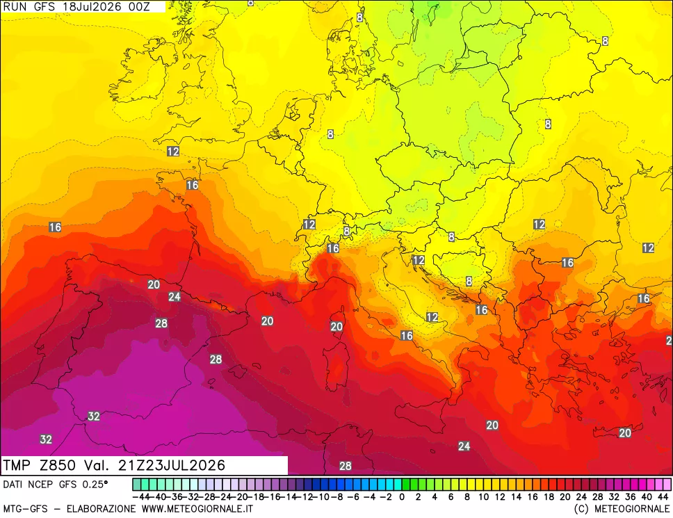 mappa 850 hPa Temp