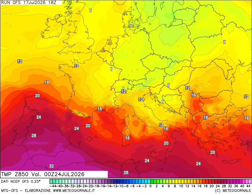 mappa 850 hPa Temp
