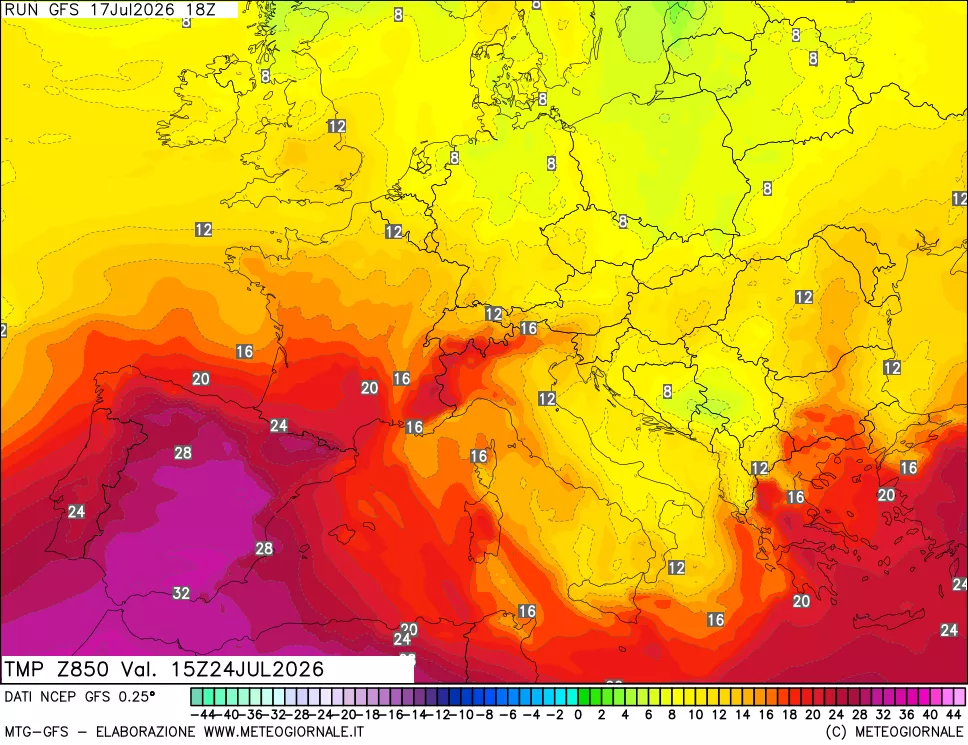 mappa 850 hPa Temp
