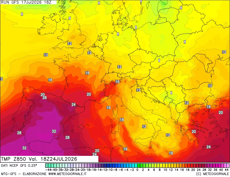 mappa 850 hPa Temp
