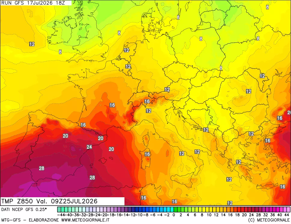 mappa 850 hPa Temp