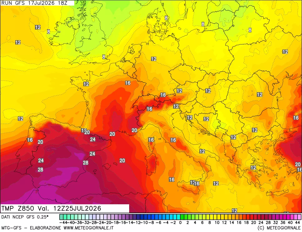 mappa 850 hPa Temp