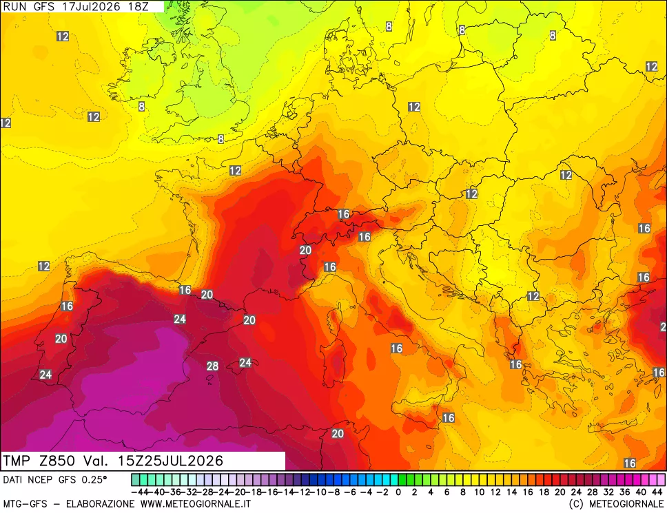 mappa 850 hPa Temp