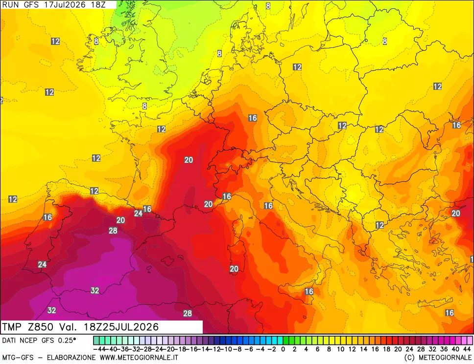 mappa 850 hPa Temp