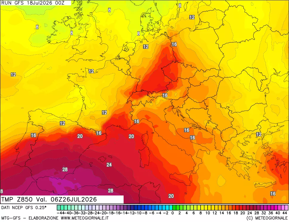 mappa 850 hPa Temp