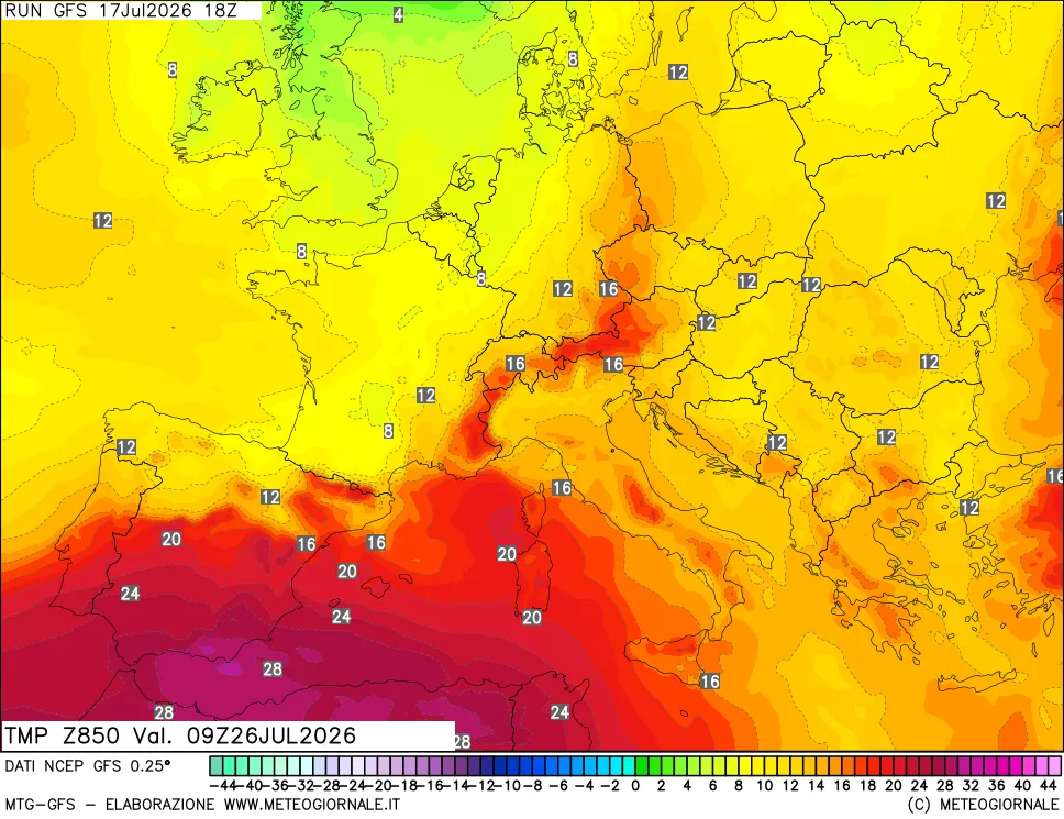mappa 850 hPa Temp