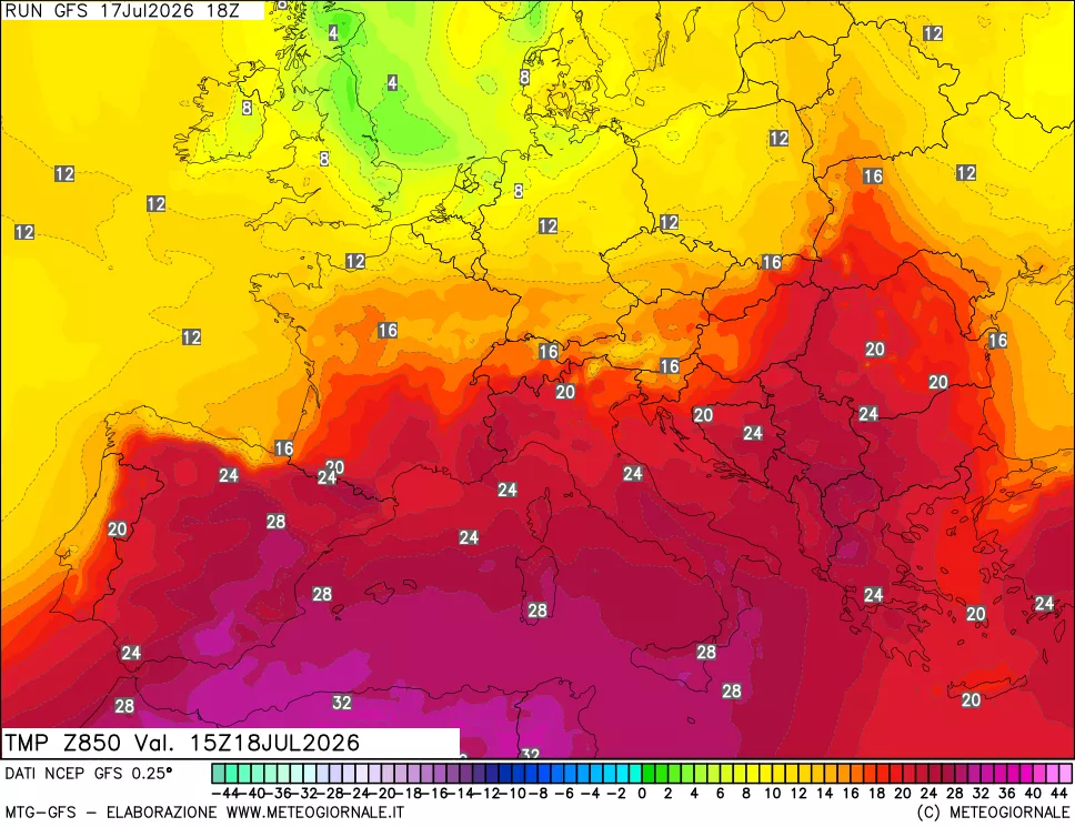mappa 850 hPa Temp