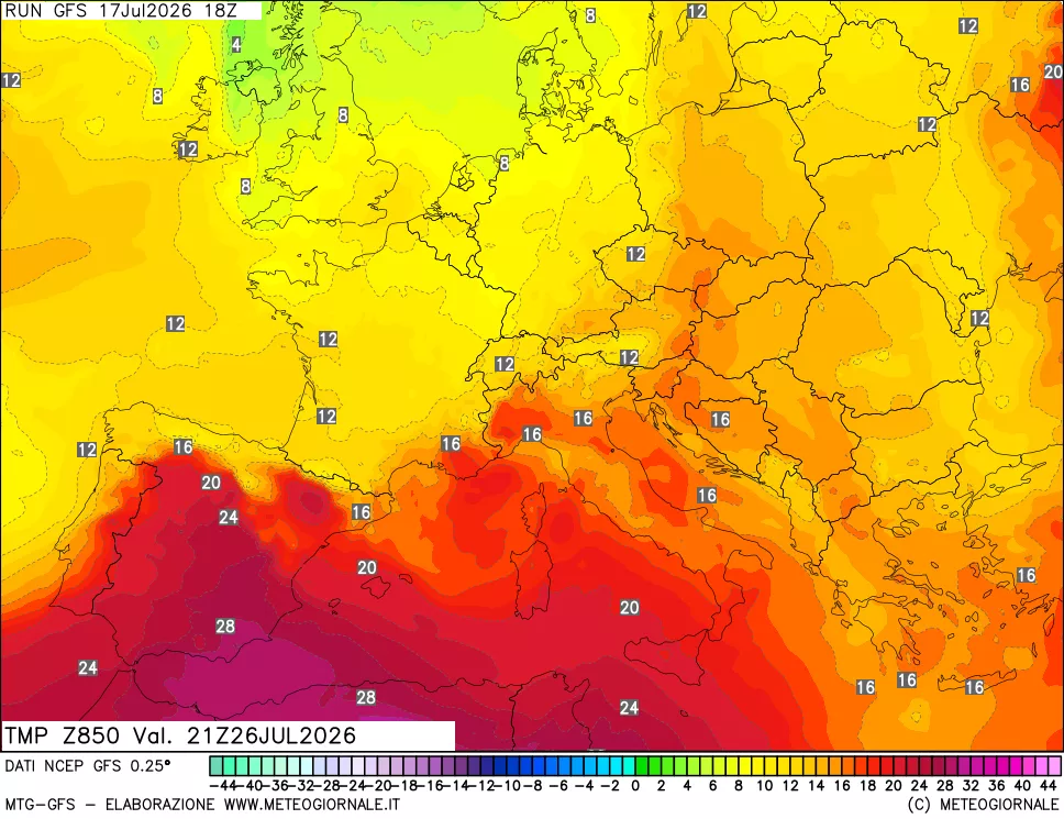 mappa 850 hPa Temp