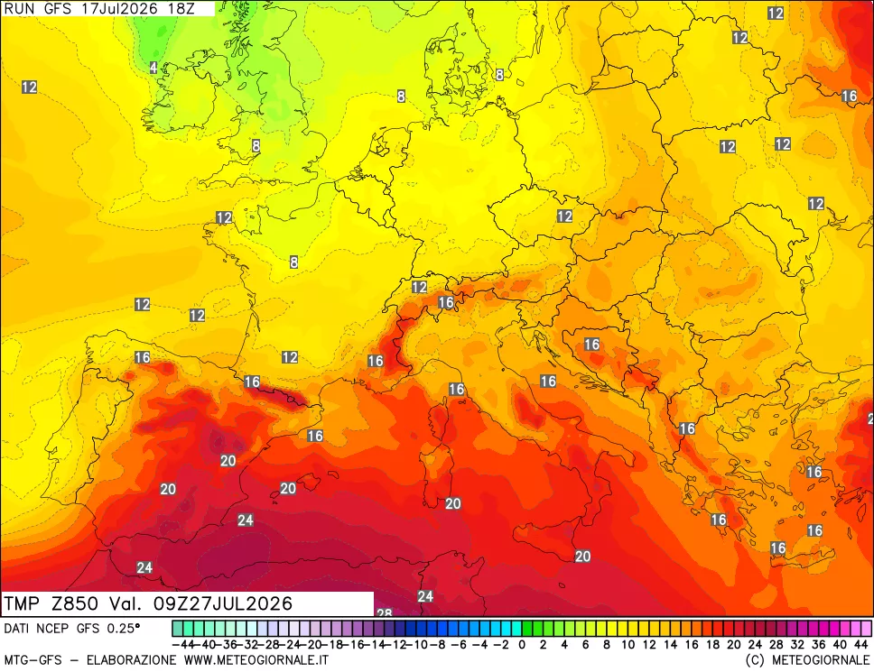 mappa 850 hPa Temp
