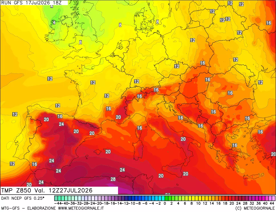 mappa 850 hPa Temp