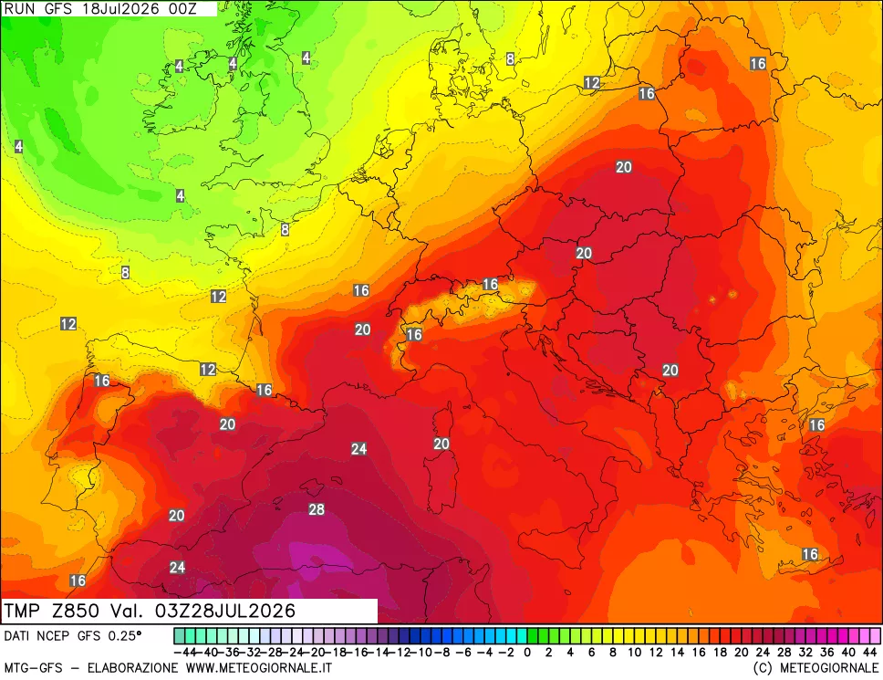mappa 850 hPa Temp
