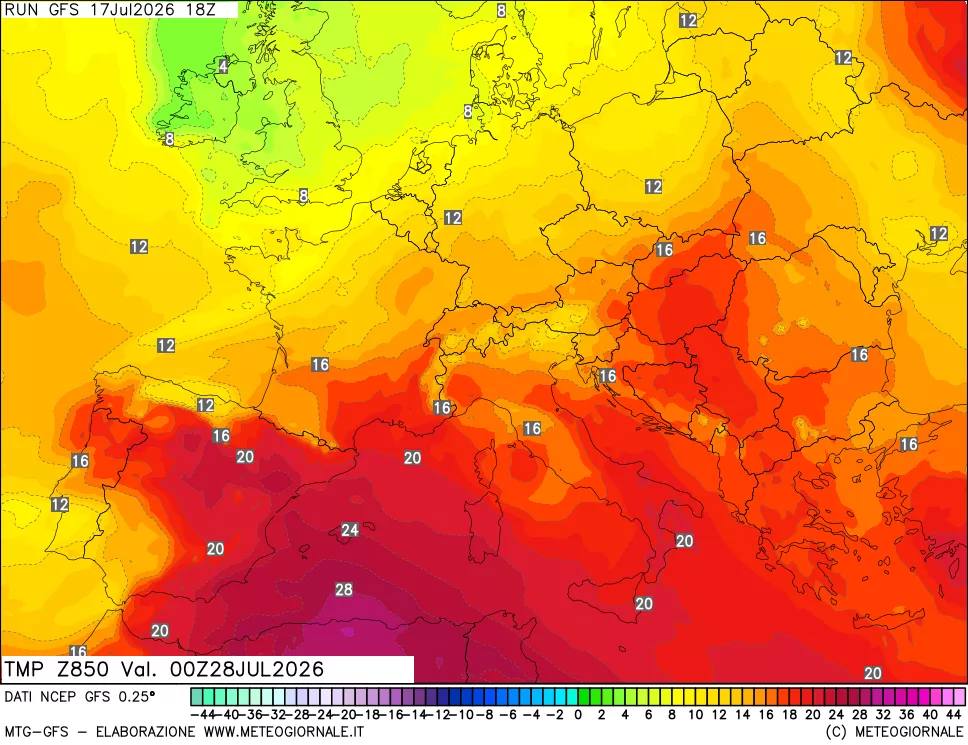 mappa 850 hPa Temp