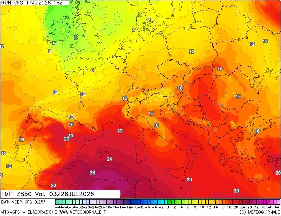 mappa 850 hPa Temp