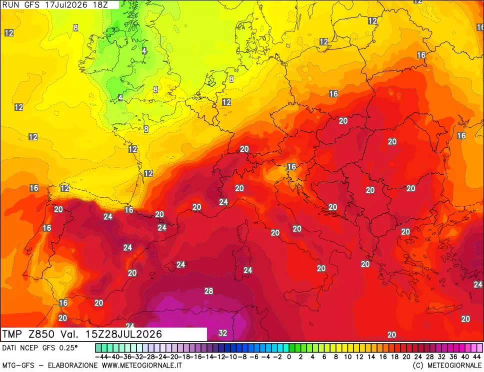 mappa 850 hPa Temp