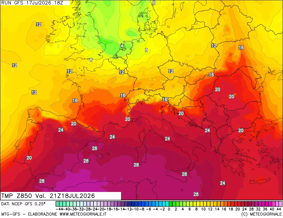 mappa 850 hPa Temp