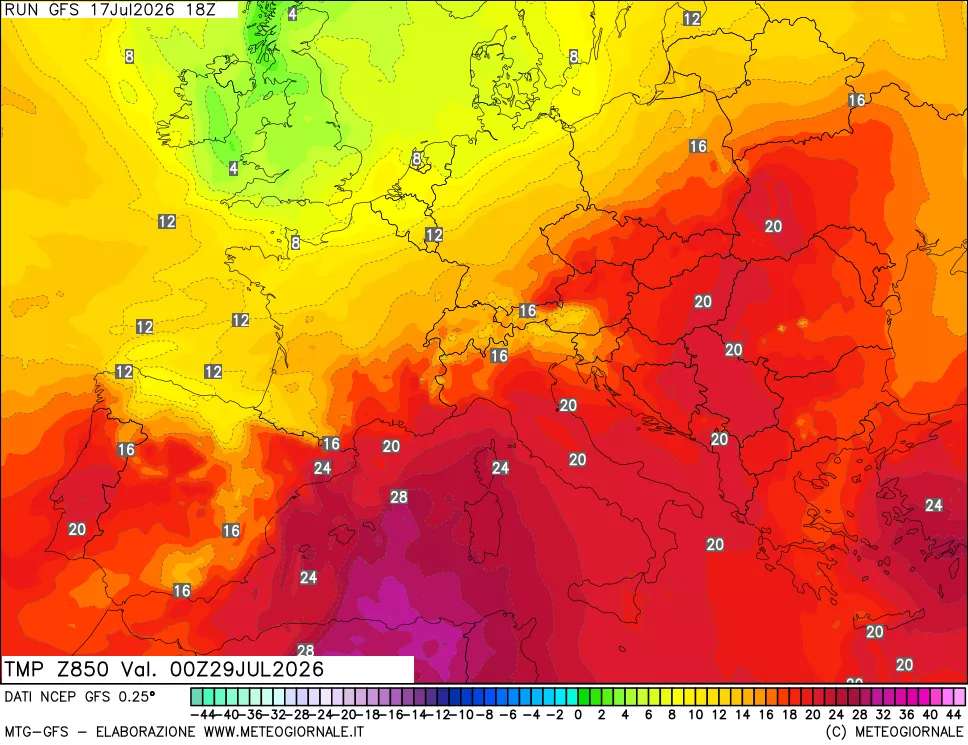 mappa 850 hPa Temp
