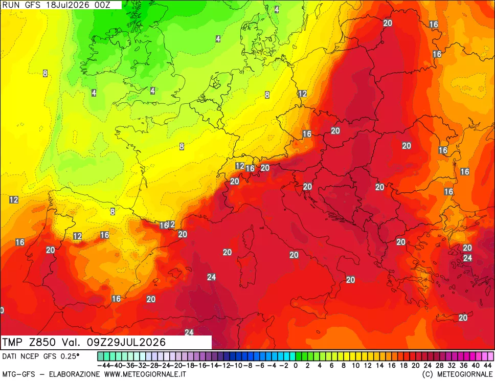 mappa 850 hPa Temp