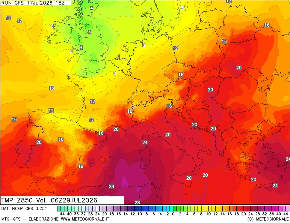 mappa 850 hPa Temp