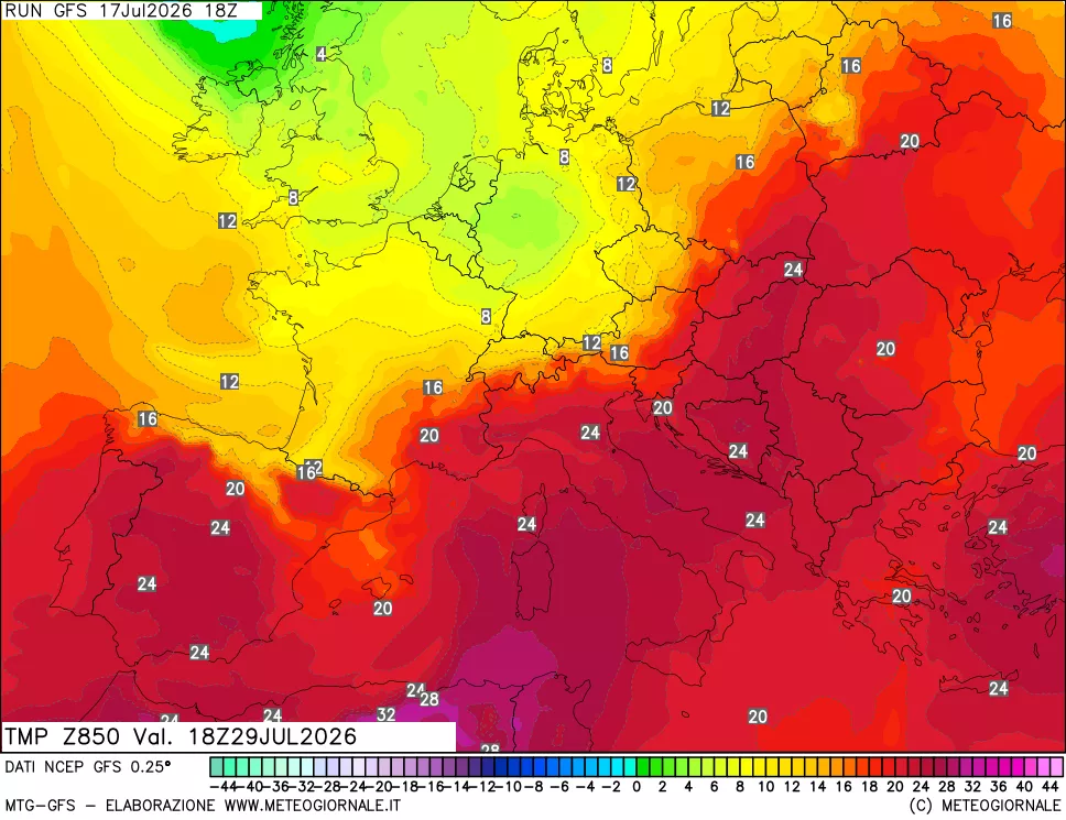 mappa 850 hPa Temp