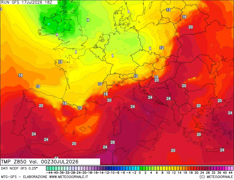 mappa 850 hPa Temp