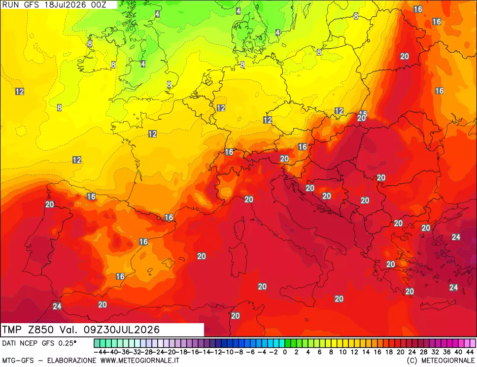 mappa 850 hPa Temp