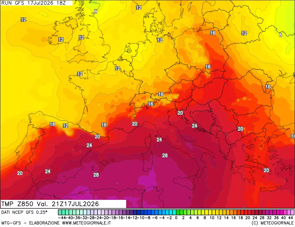 mappa 850 hPa Temp