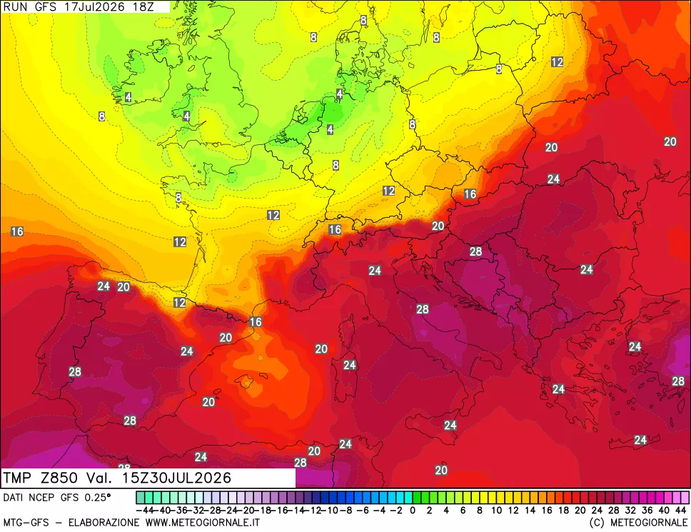 mappa 850 hPa Temp