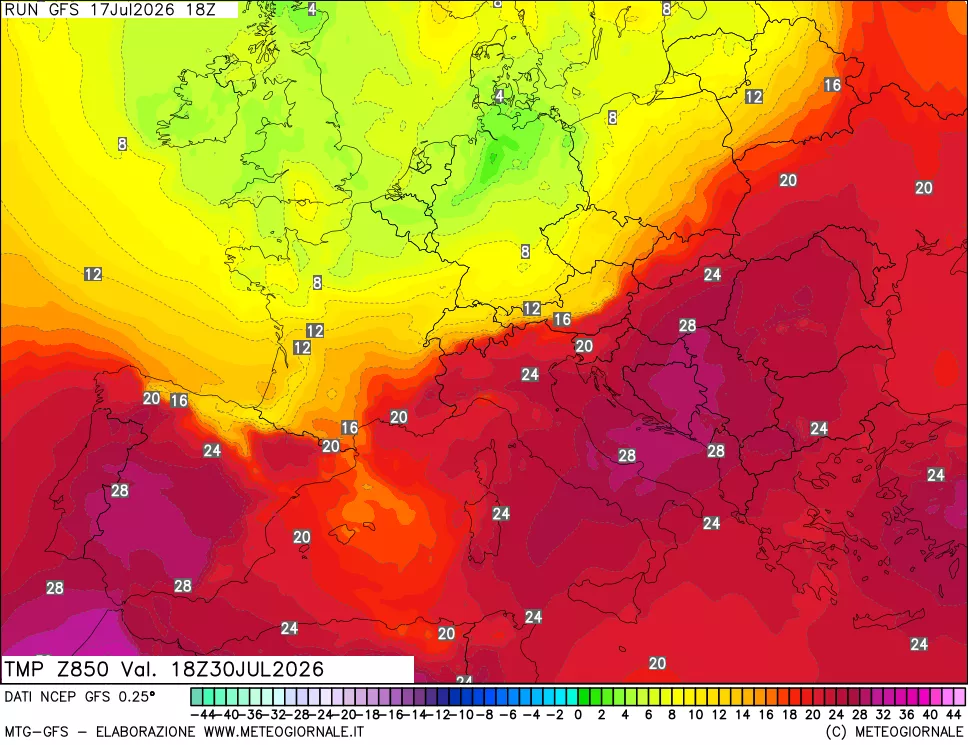 mappa 850 hPa Temp