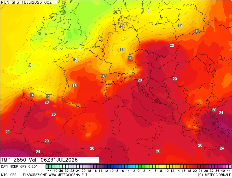 mappa 850 hPa Temp
