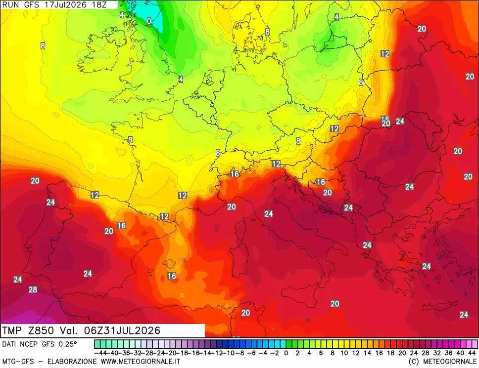 mappa 850 hPa Temp