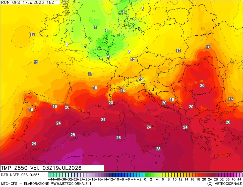 mappa 850 hPa Temp