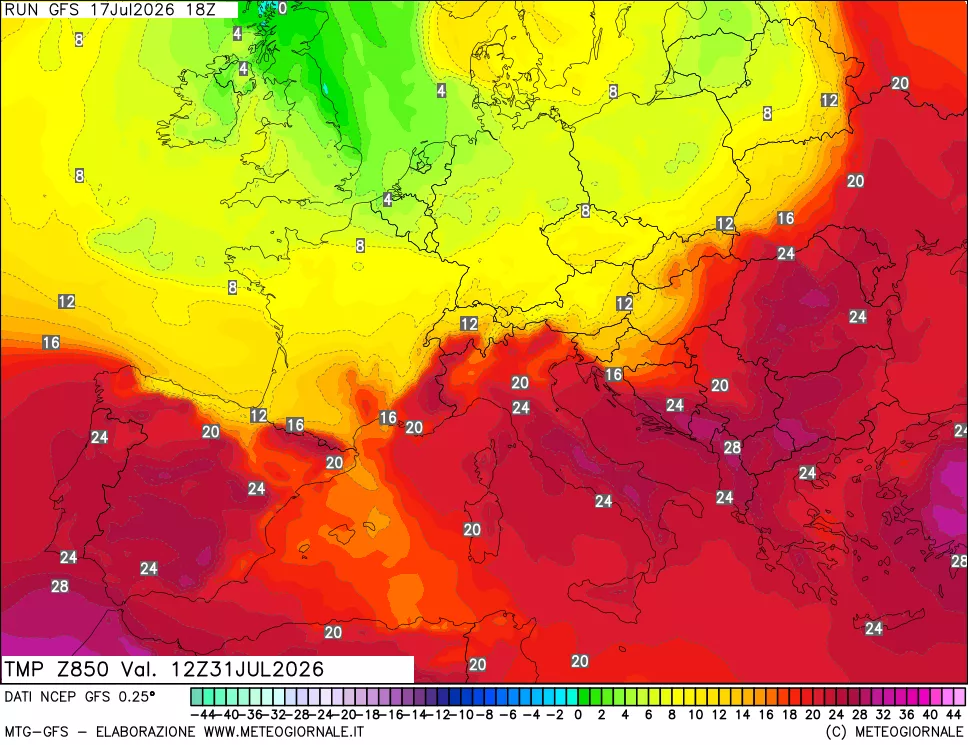 mappa 850 hPa Temp