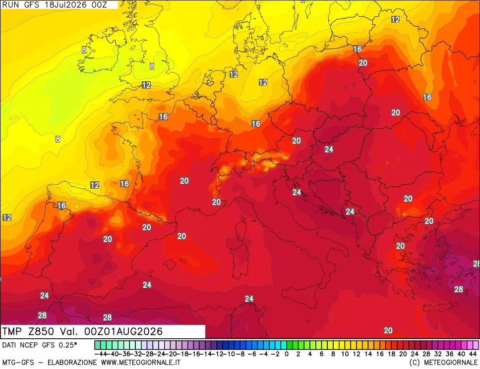 mappa 850 hPa Temp