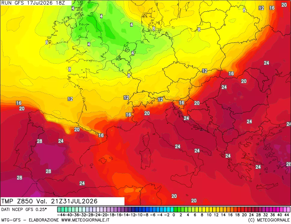 mappa 850 hPa Temp