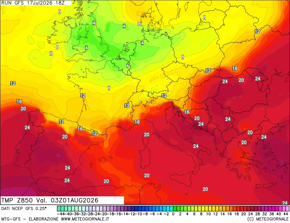 mappa 850 hPa Temp