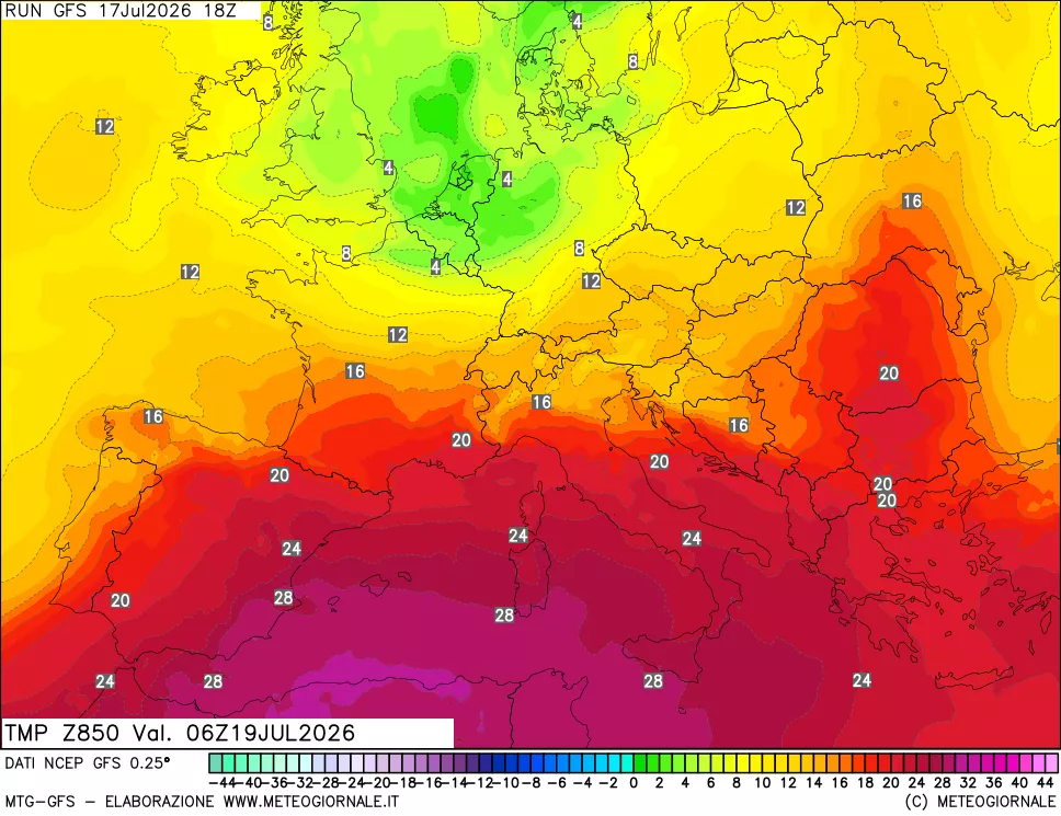 mappa 850 hPa Temp