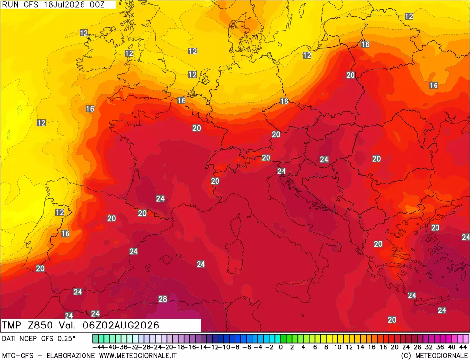 mappa 850 hPa Temp