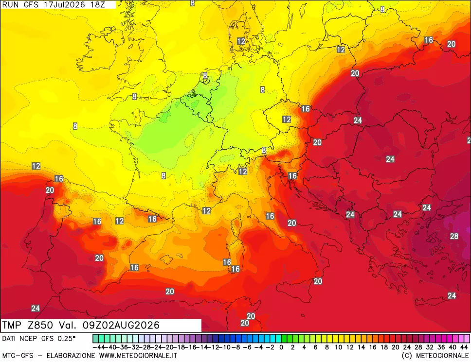 mappa 850 hPa Temp