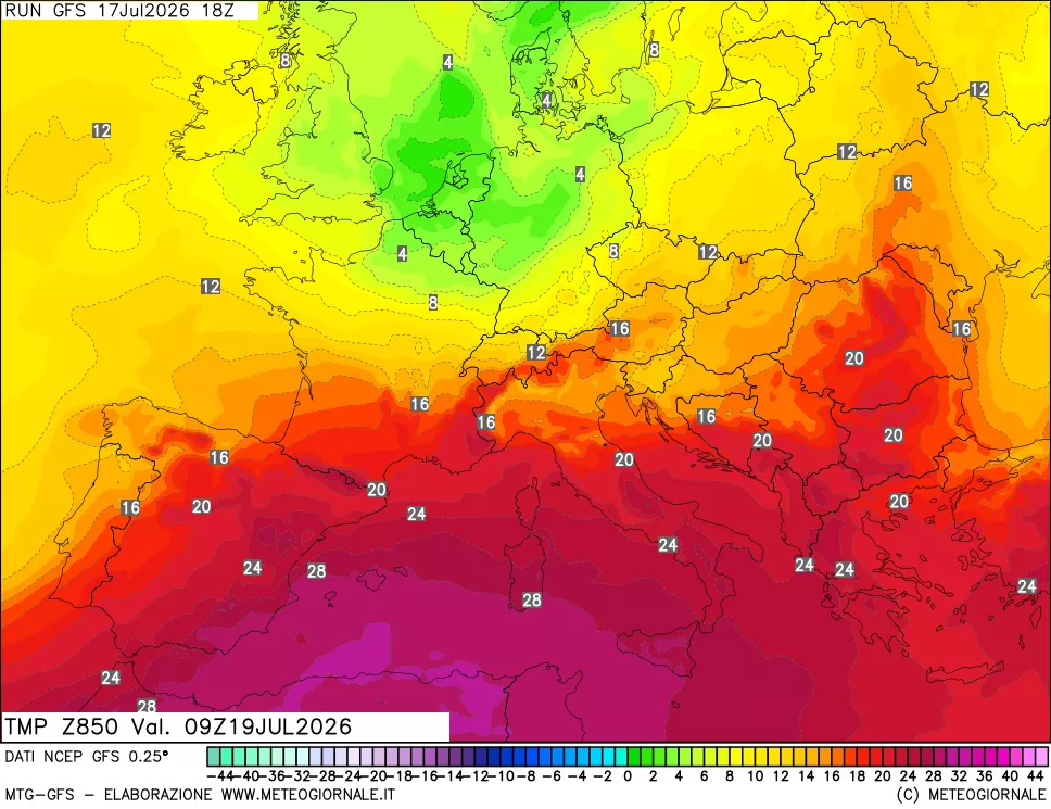 mappa 850 hPa Temp