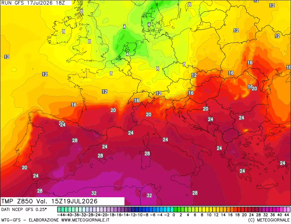 mappa 850 hPa Temp