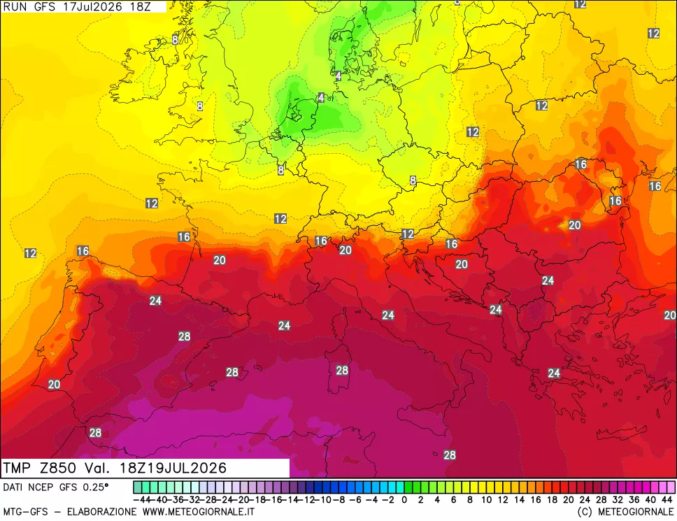 mappa 850 hPa Temp