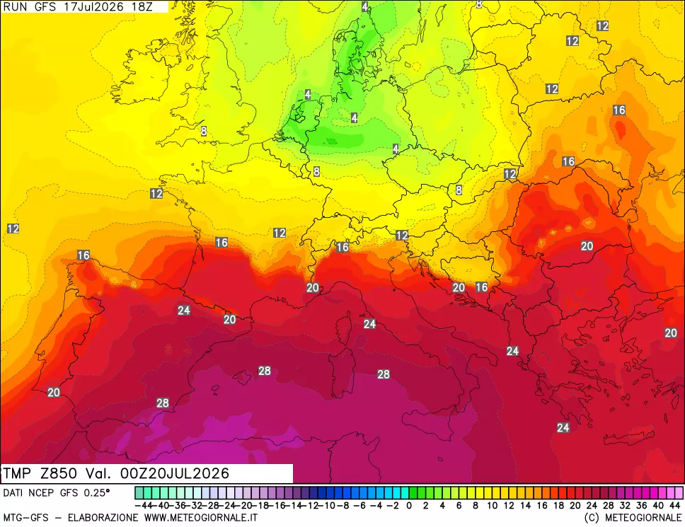 mappa 850 hPa Temp