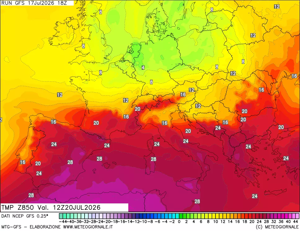 mappa 850 hPa Temp