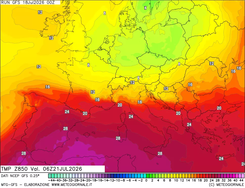 mappa 850 hPa Temp